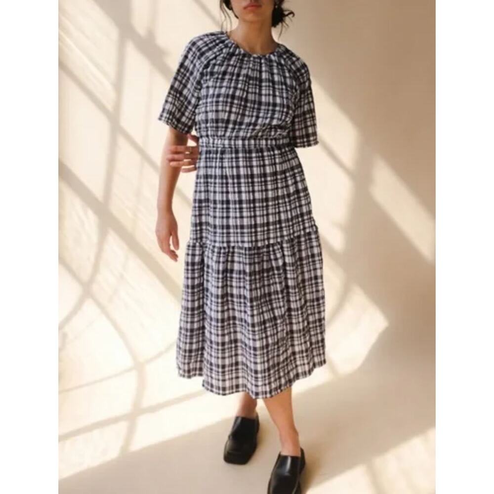 Anthropologie Just Female Hamilton Midi Dress Large Gingham Lightweight Cottage - Picture 3 of 15